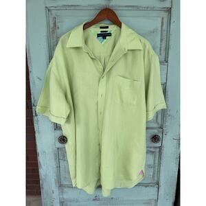 Tommy Hilfiger 100% Linen Green Shirt XL Chest‎ 46” Length 33” Sleeve 11.5”￼